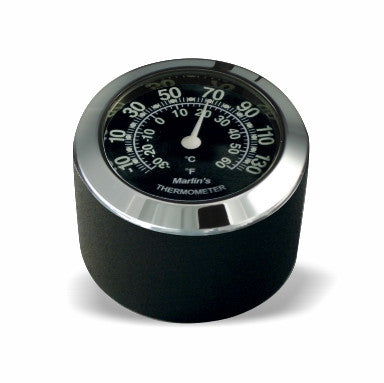 Marlin's Black FSBC1 Billet Fork Stem Mount Fits Pre 2010 Sportsters® - Pre ‘06 Dynas® - Fits Metric & Customs with Added Adapter with Traditional Black Thermometer (Fahrenheit /Small Celsius Scale) Face
