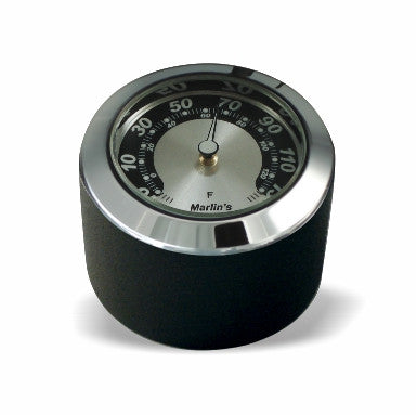Marlin's Black FSBC1 Billet Fork Stem Mount Fits Pre 2010 Sportsters® - Pre ‘06 Dynas® - Fits Metric & Customs with Added Adapter with Black and Silver Horseshoe Thermometer (Fahrenheit Scale) Face