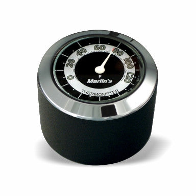 Marlin's Black FSBC1 Billet Fork Stem Mount Fits Pre 2010 Sportsters® - Pre ‘06 Dynas® - Fits Metric & Customs with Added Adapter with RETRO Black and White Thermometer (Fahrenheit Scale) Face