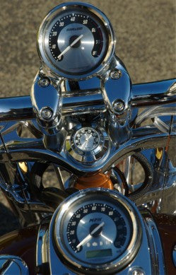 Marlin's Black Motorcycle Clock FSBC2 Large Billet Fork Stem Mount Fits Softails® (Does Not Fit Springers®),  ‘06 - Current and Dynas®,  Wide Glides®, FXDWG® most VRSC™ with Limited Edition Black Roman Numeral Face