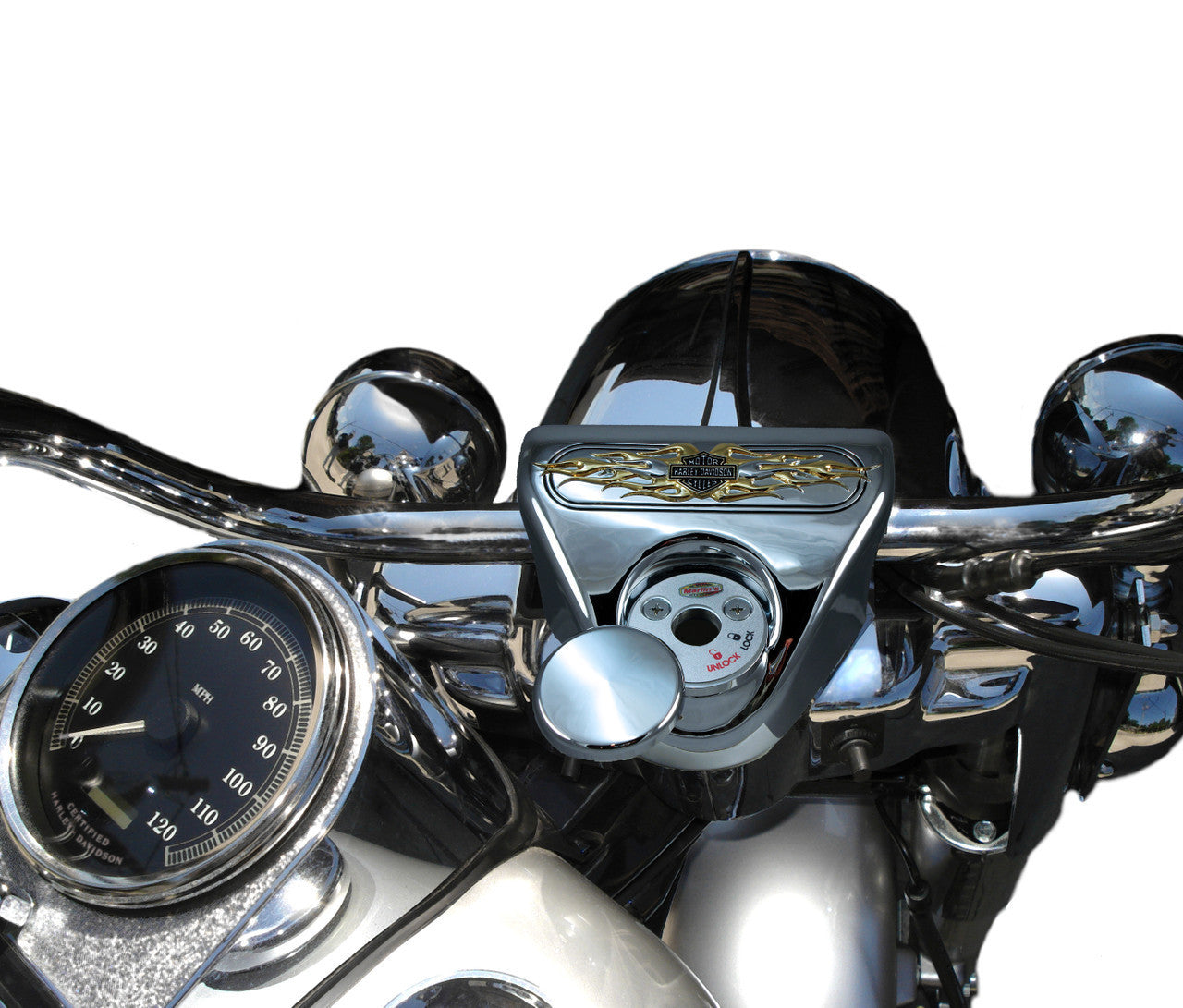 Marlin's Gloss Black Swivel Fork Lock Key Cover with Laser Engraved U.S. State Outline for Harley Davidson Road King FLHR Motorcycle