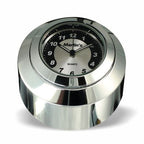 Marlin's Chrome Motorcycle Clock FSBC2 Large Billet Fork Stem Mount Fits Softails® (Does Not Fit Springers®),  ‘06 - Current and Dynas®,  Wide Glides®, FXDWG® most VRSC™ with Black and Silver Horseshoe Clock Face