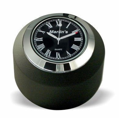 Marlin's Black Motorcycle Clock FSBC2 Large Billet Fork Stem Mount Fits Softails® (Does Not Fit Springers®),  ‘06 - Current and Dynas®,  Wide Glides®, FXDWG® most VRSC™ with Limited Edition Black Roman Numeral Face