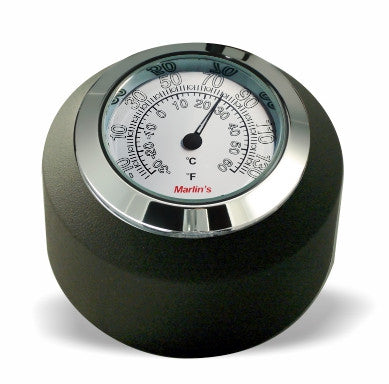 Marlin's Black Motorcycle Clock FSBC2 Large Billet Fork Stem Mount Fits Softails® (Does Not Fit Springers®),  ‘06 - Current and Dynas®,  Wide Glides®, FXDWG® most VRSC™ with Radiant White (Fahrenheit /Small Celsius Scale) Face