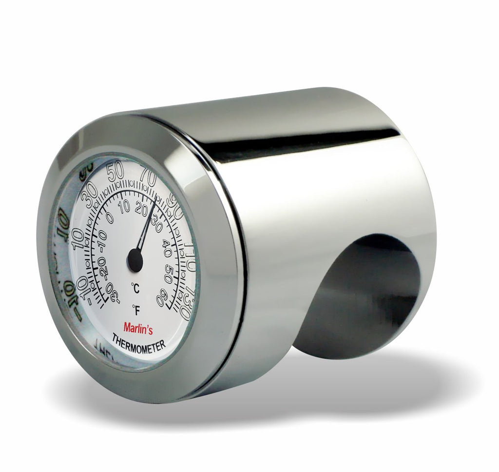 Marlin's Chrome Motorcycle Thermometer Talon Motorcycle Handlebar Mount with Radiant White (Fahrenheit /Small Celsius Scale) Face