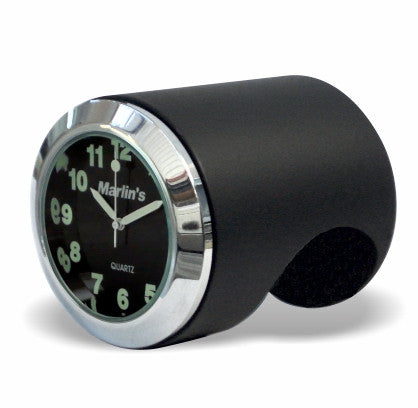 Marlin's Black Motorcycle Clock Talon Motorcycle Handlebar Mount with Traditional Black Face