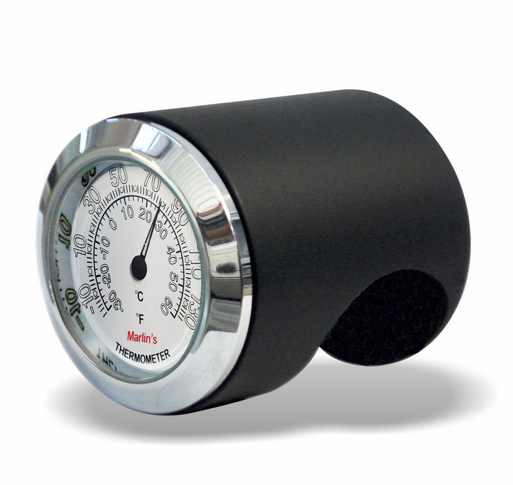 Marlin's Black Motorcycle Thermometer Talon Motorcycle Handlebar Mount with Radiant White (Fahrenheit /Small Celsius Scale) Face