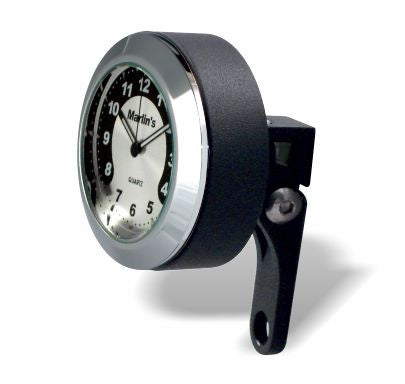 Marlin's Black Mount Motorcycle Perch Clamp - Brake/Clutch - Windshield Mount with Black and Silver Horseshoe Clock Face