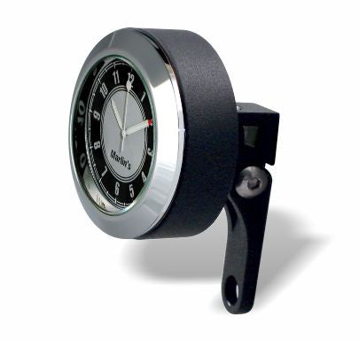 Marlin's Black Mount Motorcycle Perch Clamp - Brake/Clutch - Windshield Mount with CLASSIC Black and Silver Clock Face