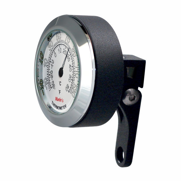 Marlin's Black Mount Perch Clamp - Brake/Clutch - Windshield Mount with Radiant White (Fahrenheit /Small Celsius Scale) Thermometer Face