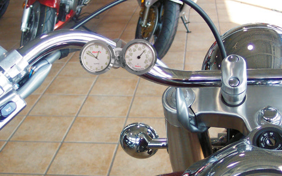 Marlin's Chrome Motorcycle Classic Adjustable Ring Style Handlebar Dual Mount WITHOUT Clock or Thermometer Face (DELETE FACE OPTION)