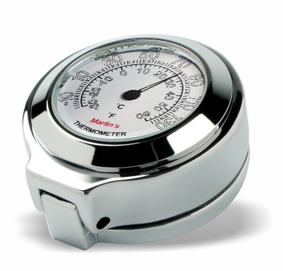 Marlin's Chrome or Black Flip Fork Lock Key Cover for Harley Davidson Road King Motorcycle with Clock or Thermometer