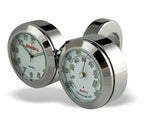 Marlin's Chrome Motorcycle Clock and Thermometer Classic Adjustable Ring Style Handlebar Dual Mount with Radiant White Faces