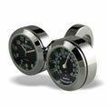 Marlin's Chrome Motorcycle Clock and Thermometer Classic Adjustable Ring Style Handlebar Dual Mount with Traditional Black Faces