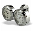 Marlin's Chrome Motorcycle Clock and Thermometer Classic Adjustable Ring Style Handlebar Dual Mount with Brushed Aluminum Faces