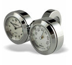 Marlin's Chrome Motorcycle Clock and Thermometer Classic Adjustable Ring Style Handlebar Dual Mount with Brushed Aluminum Faces