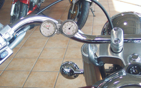 Marlin's Chrome Motorcycle Classic Adjustable Ring Style Handlebar Dual Mount WITHOUT Clock or Thermometer Face (DELETE FACE OPTION)