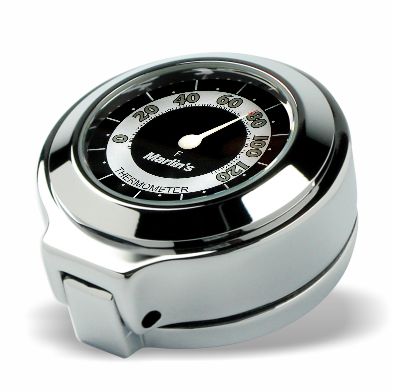 Marlin's Chrome or Black Flip Fork Lock Key Cover for Harley Davidson Road King Motorcycle with Clock or Thermometer