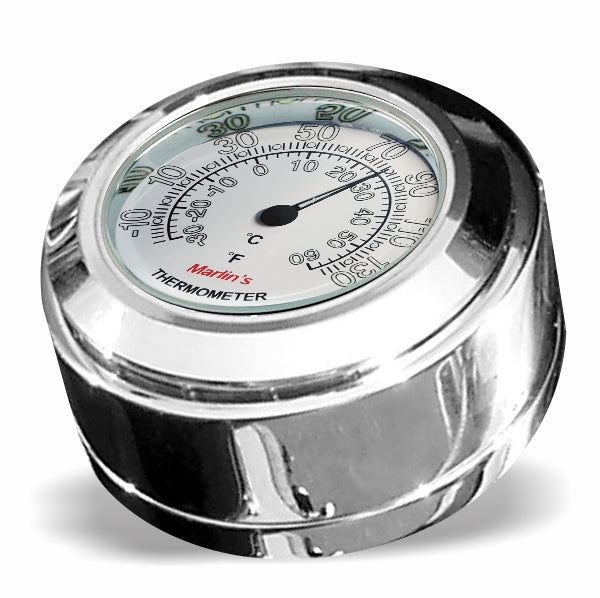 Marlin's Chrome or Black Swivel Fork Lock Key Cover for Harley Davidson Road King FLHR Motorcycle with Clock or Thermometer