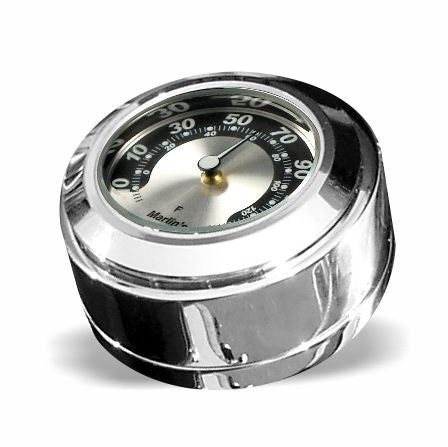 Marlin's Chrome or Black Swivel Fork Lock Key Cover for Harley Davidson Road King FLHR Motorcycle with Clock or Thermometer