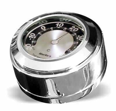 Marlin's Chrome or Black Swivel Fork Lock Key Cover for Harley Davidson Road King FLHR Motorcycle with Clock or Thermometer