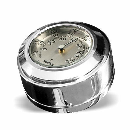 Marlin's Chrome or Black Swivel Fork Lock Key Cover for Harley Davidson Road King FLHR Motorcycle with Clock or Thermometer