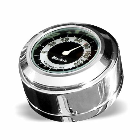 Marlin's Chrome or Black Swivel Fork Lock Key Cover for Harley Davidson Road King FLHR Motorcycle with Clock or Thermometer