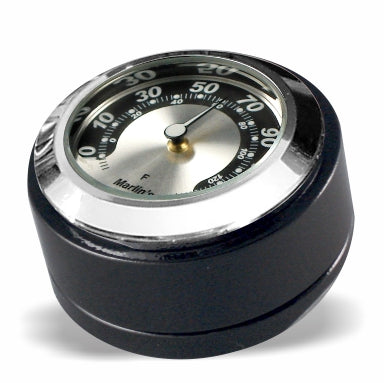 Marlin's Chrome or Black Swivel Fork Lock Key Cover for Harley Davidson Road King FLHR Motorcycle with Clock or Thermometer
