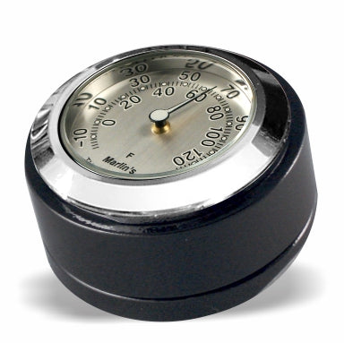 Marlin's Chrome or Black Swivel Fork Lock Key Cover for Harley Davidson Road King FLHR Motorcycle with Clock or Thermometer
