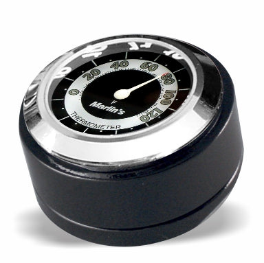 Marlin's Chrome or Black Swivel Fork Lock Key Cover for Harley Davidson Road King FLHR Motorcycle with Clock or Thermometer
