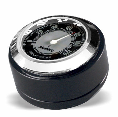 Marlin's Chrome or Black Swivel Fork Lock Key Cover for Harley Davidson Road King FLHR Motorcycle with Clock or Thermometer