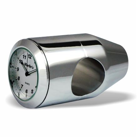 Marlin's Chrome or Black Motorcycle Bullet Billet Style Handlebar Mount with Clock or Thermometer