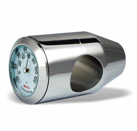 Marlin's Chrome or Black Motorcycle Bullet Billet Style Handlebar Mount with Clock or Thermometer