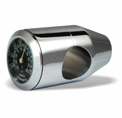 Marlin's Chrome or Black Motorcycle Bullet Billet Style Handlebar Mount with Clock or Thermometer