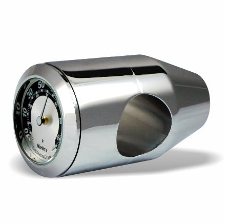 Marlin's Chrome or Black Motorcycle Bullet Billet Style Handlebar Mount with Clock or Thermometer
