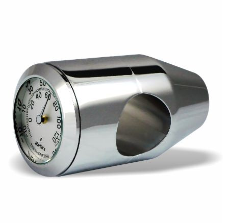Marlin's Chrome or Black Motorcycle Bullet Billet Style Handlebar Mount with Clock or Thermometer