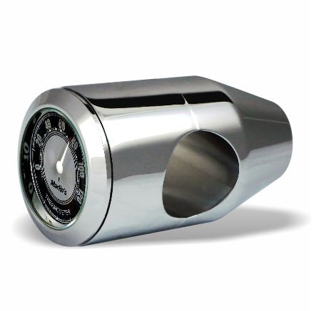 Marlin's Chrome or Black Motorcycle Bullet Billet Style Handlebar Mount with Clock or Thermometer