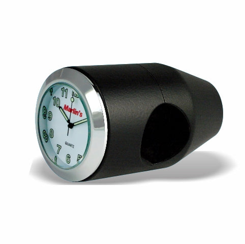 Marlin's Chrome or Black Motorcycle Bullet Billet Style Handlebar Mount with Clock or Thermometer