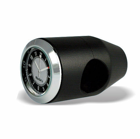 Marlin's Chrome or Black Motorcycle Bullet Billet Style Handlebar Mount with Clock or Thermometer