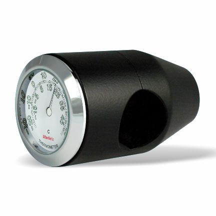 Marlin's Chrome or Black Motorcycle Bullet Billet Style Handlebar Mount with Clock or Thermometer