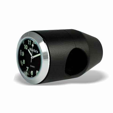 Marlin's Chrome or Black Motorcycle Bullet Billet Style Handlebar Mount with Clock or Thermometer