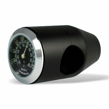Marlin's Chrome or Black Motorcycle Bullet Billet Style Handlebar Mount with Clock or Thermometer