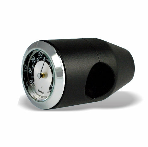 Marlin's Chrome or Black Motorcycle Bullet Billet Style Handlebar Mount with Clock or Thermometer