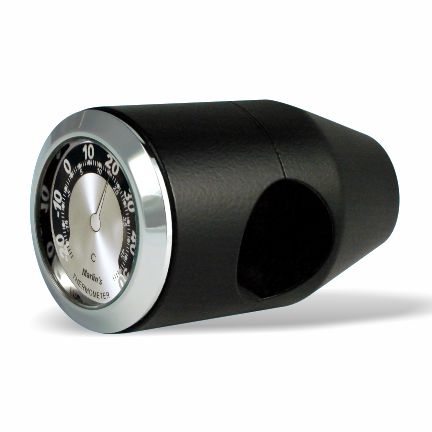 Marlin's Chrome or Black Motorcycle Bullet Billet Style Handlebar Mount with Clock or Thermometer