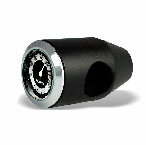 Marlin's Chrome or Black Motorcycle Bullet Billet Style Handlebar Mount with Clock or Thermometer