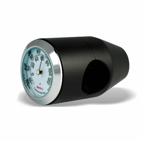 Marlin's Chrome or Black Motorcycle Bullet Billet Style Handlebar Mount with Clock or Thermometer