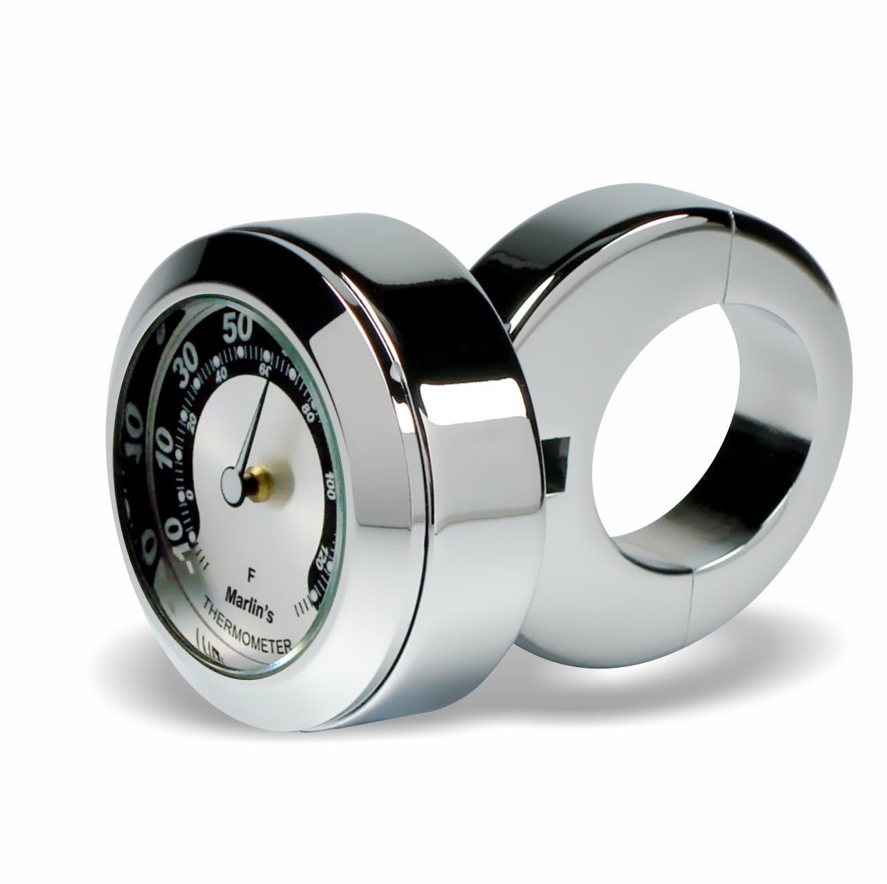 Marlin's Motorcycle Classic Adjustable Ring Style Handlebar Mount with Clock or Thermometer