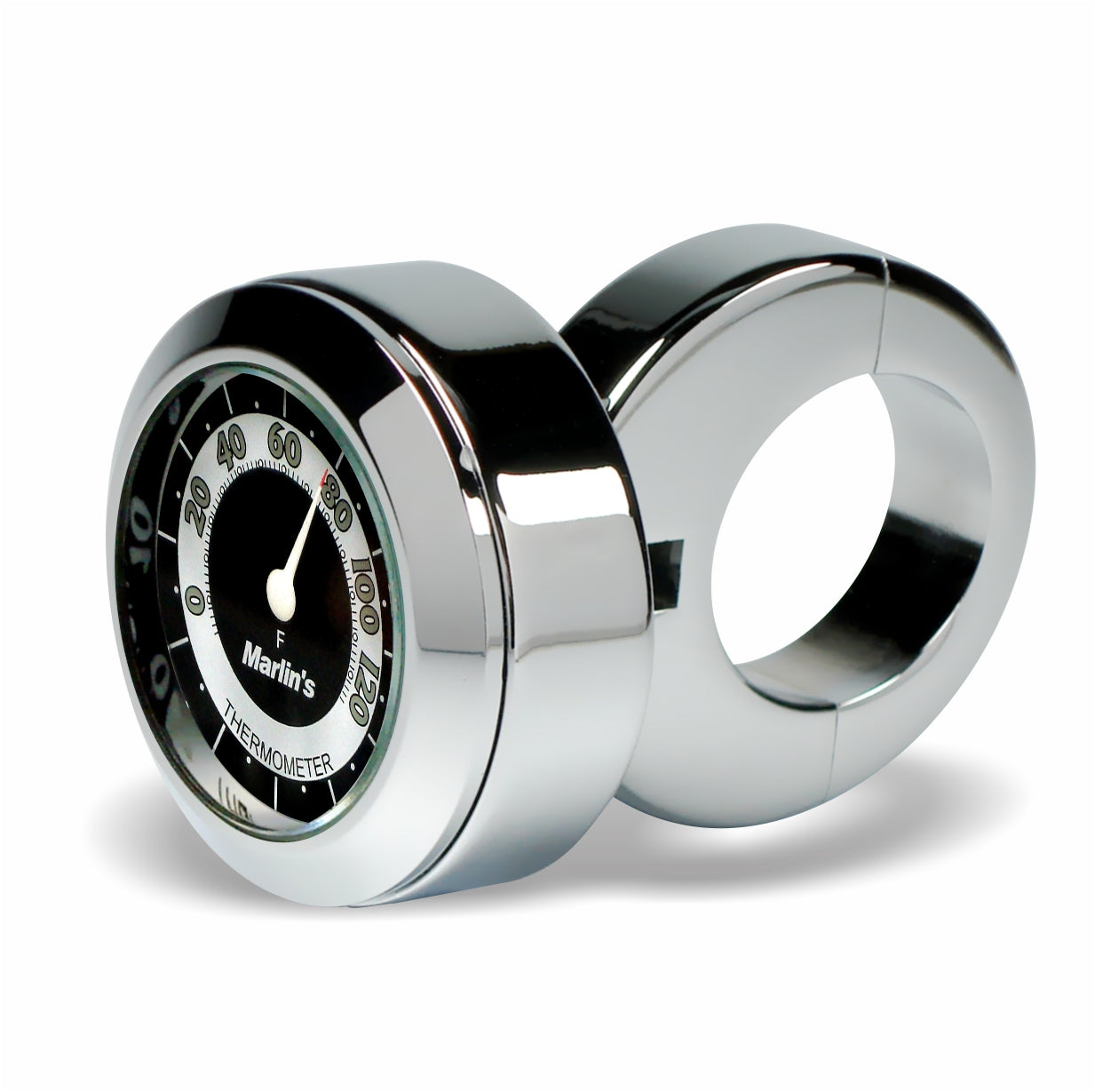 Marlin's Motorcycle Classic Adjustable Ring Style Handlebar Mount with Clock or Thermometer