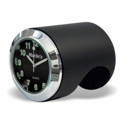 Marlin's Chrome or Black Talon Motorcycle Handlebar Mount  with Clock or Thermometer