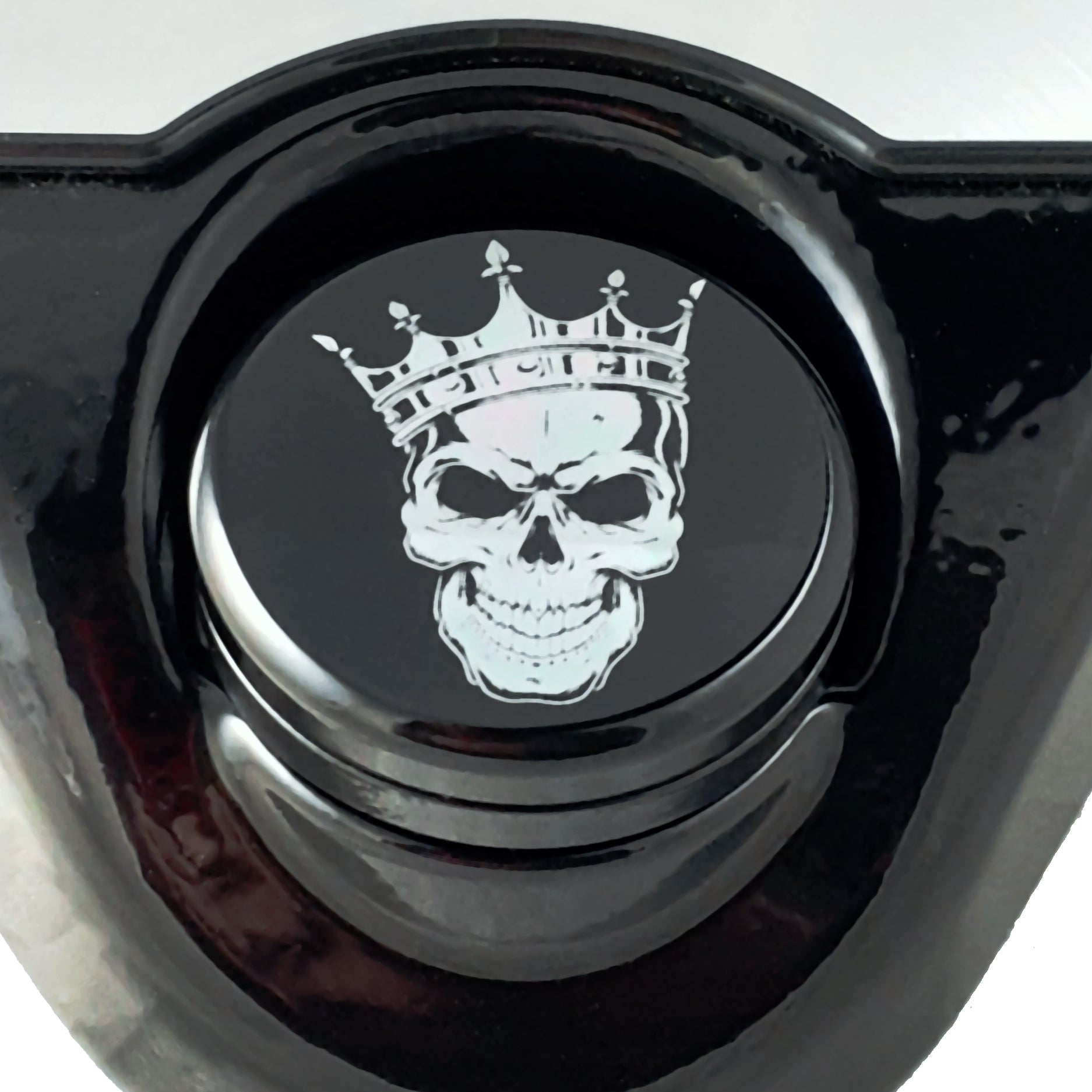 Marlin's Swivel Fork Lock Key Cover with Laser Engraved Crowned Skull for Harley Davidson Road King FLHR Motorcycle